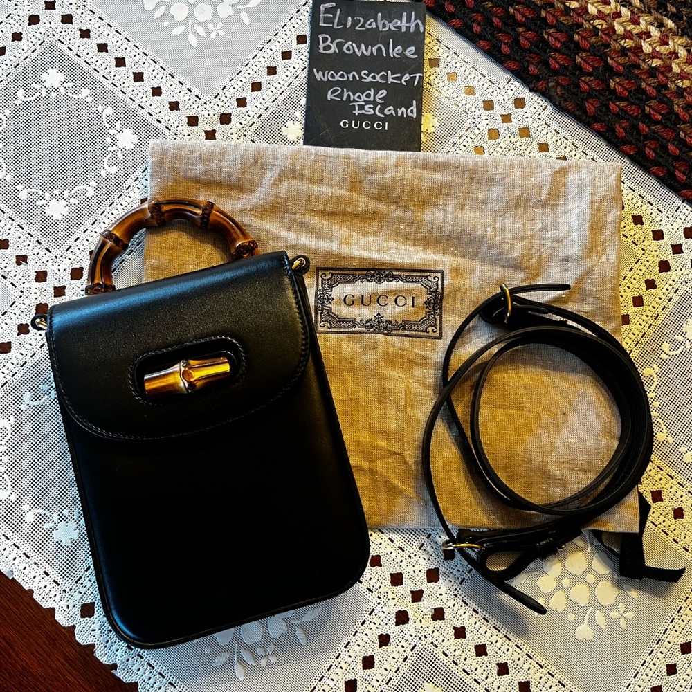 Gucci Diana calfskin bamboo black mini backpack shoulder bag with gold hardware